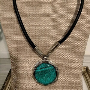 Chunky Blue Green Pendant Cable Chain Necklace